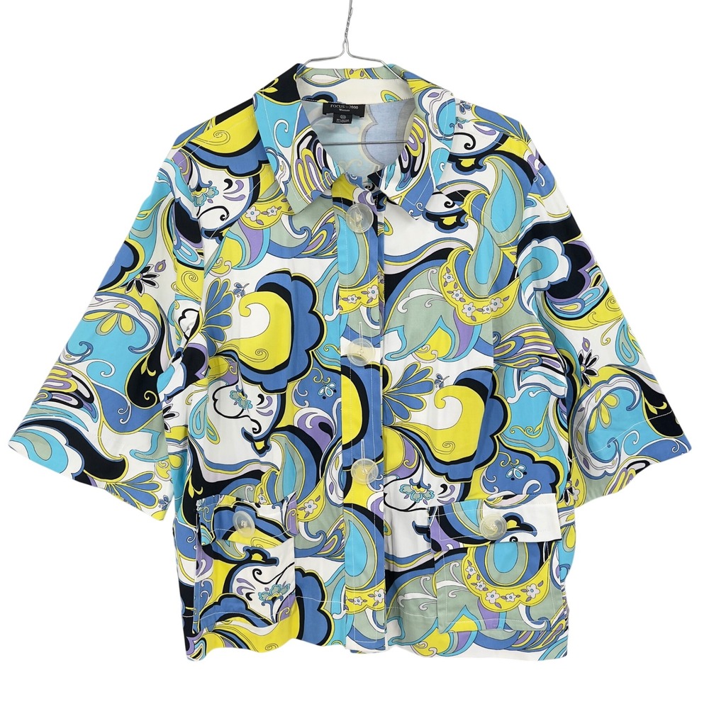 Focus 2000 Womens 24W Plus Jacket Psychedelic Swirl Paisley Print Cotton Mod Y2K